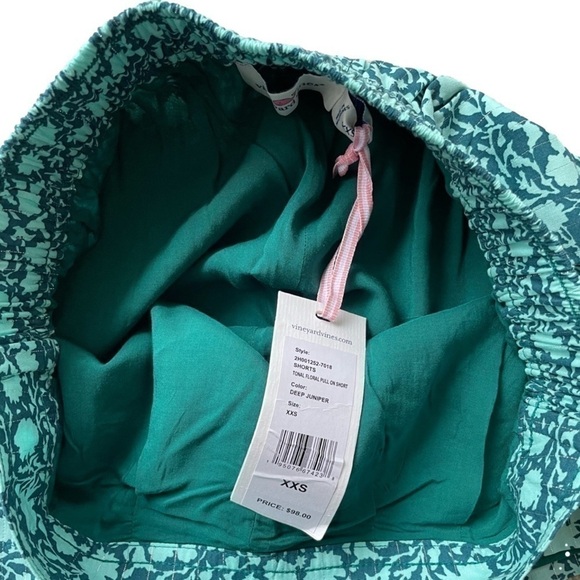 Vineyard Vines Teal Tonal Sea Floral Pull On Shorts, XXS - Picture 3 of 9